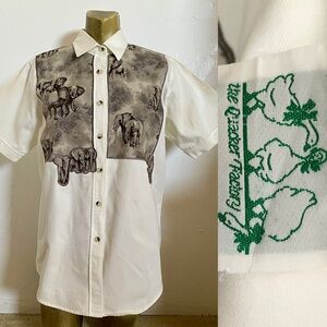 QUACKER FACTORY Vintage 90s RHINESTONE ELEPHANT Print Button-Down SHIRT Size S
